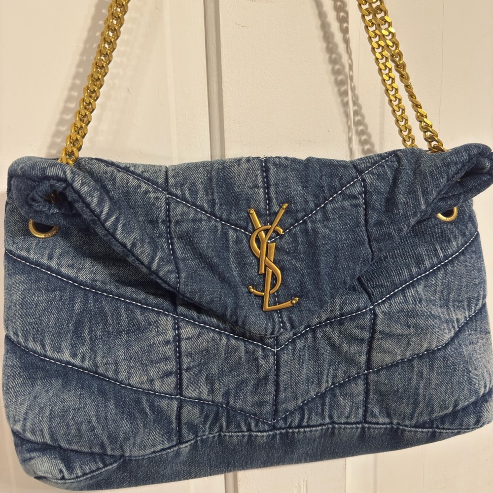 Designer inspired Blue Quilted Denim Bag